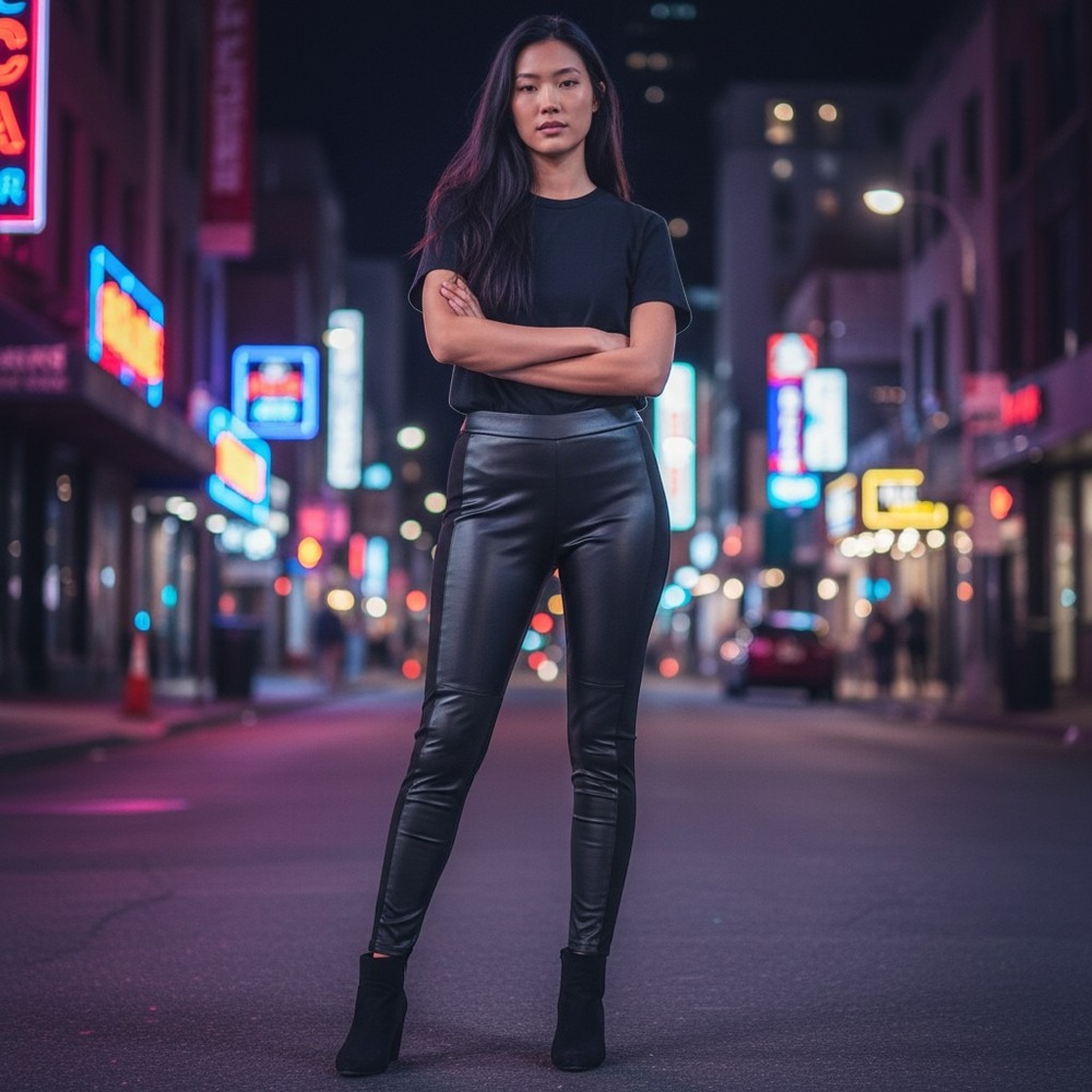 Edgy Black Faux Leather Leggings, High Rise Pants Size 8 NWT